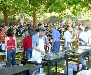 crowd eating at public bbq